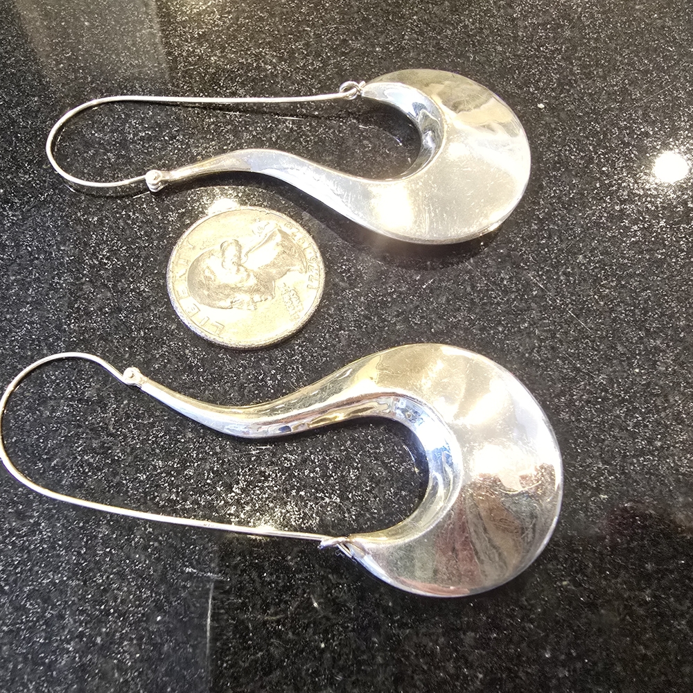 Vintage Sterling Silver Drop Hoop Earrings